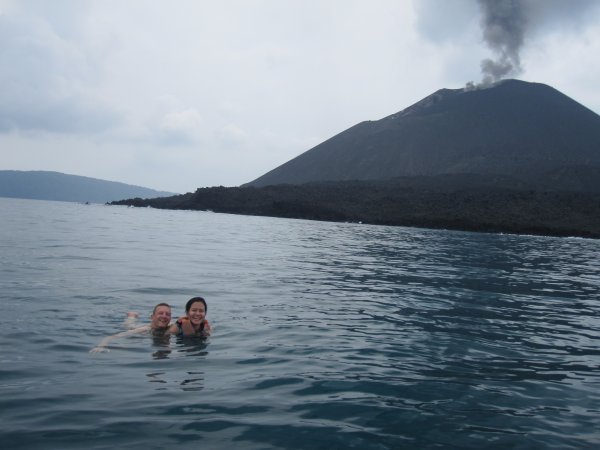 Swimming with Krakatau erupting