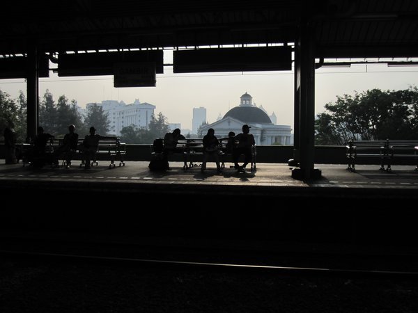 Jakarta's Gambir train station at dawn, waiting for my train to Yogyakarta