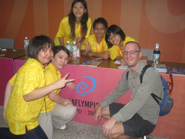 With volunteers at the Deaflympics