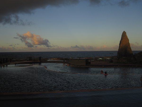 Chaojih saltwater hot springs, with dusk approaching fast