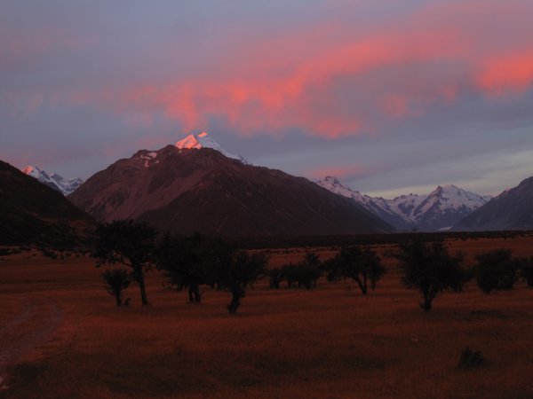 Blood red sunset over Mt. Cook