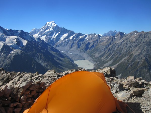 I can't this of a better place to camp (Mt. Cook in the background)
