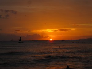Sunset at Waikiki Beach in Honolulu