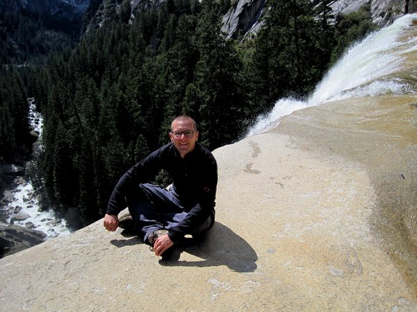 I hope my mum doesn't see this (me at the edge of Vernal Fall)