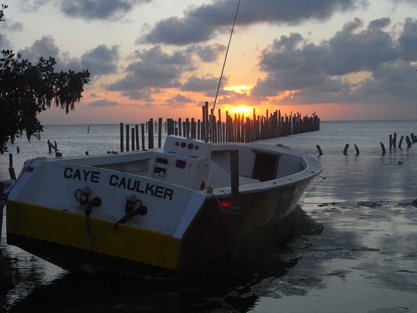 Boat at sunset on Caye Caulker