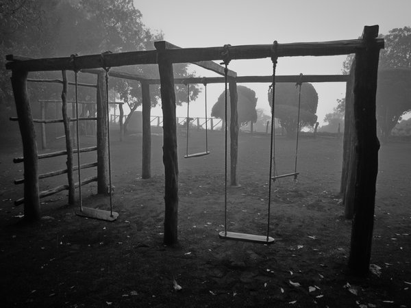 Swings in the thick fog on Cerro Verde