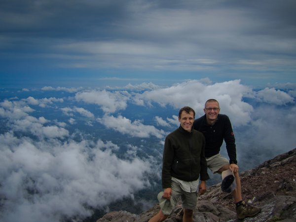 Tino and I at the top of Volcano Izalco above the clouds