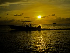 Golden sunset on Roatan Island