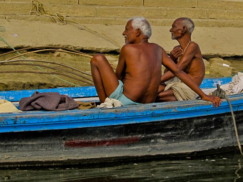 Old men in a boat in Varanasi