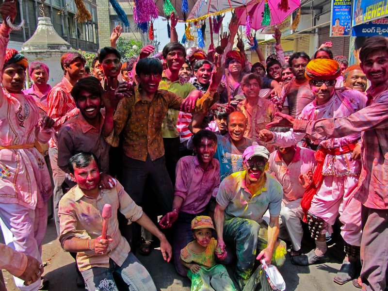 Holi cow - celebraters at the Holi festival