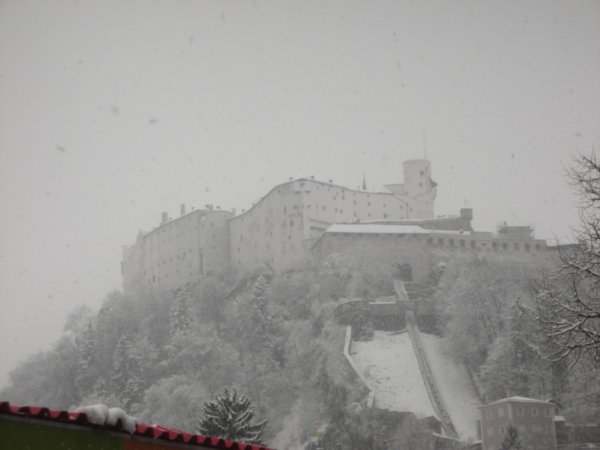 Castle in Salzburg - covered in snow