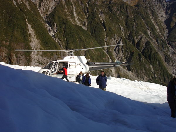 David getting out of the Helicopter onto the Glacier