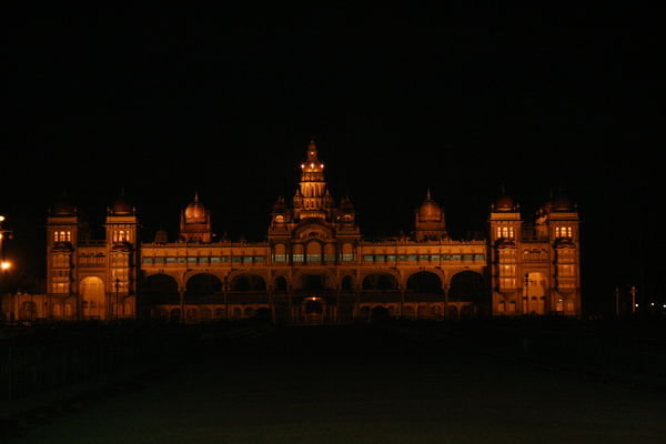 Mysore Palace at night.