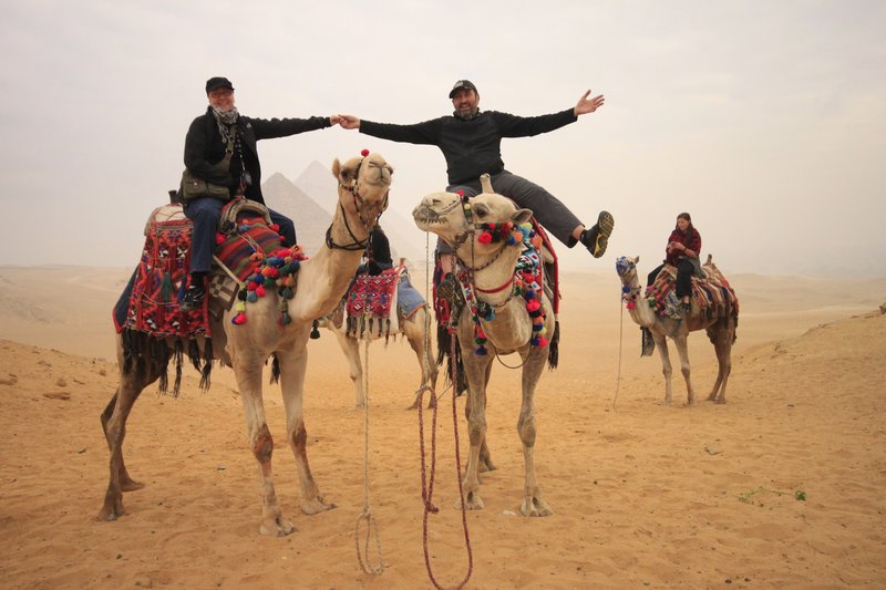 Hamming it up on the camels.