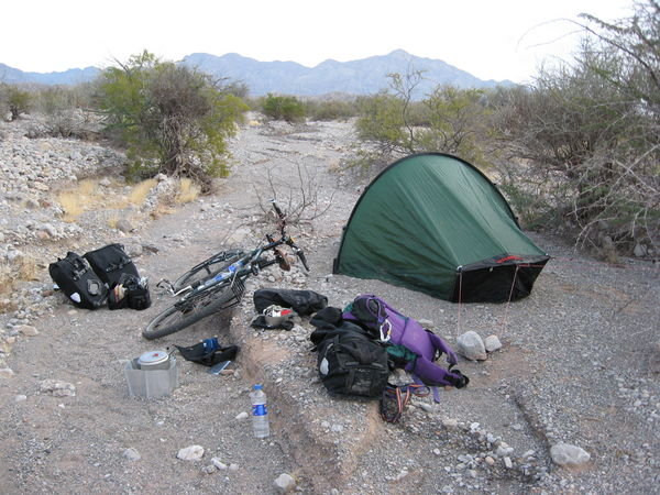 Wild camp in the stony desert
