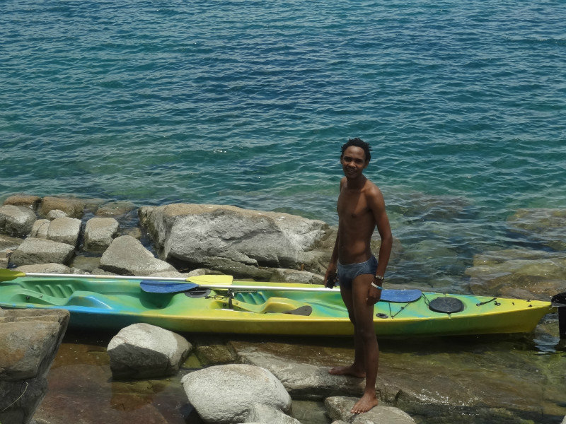 After paddling hard to the island