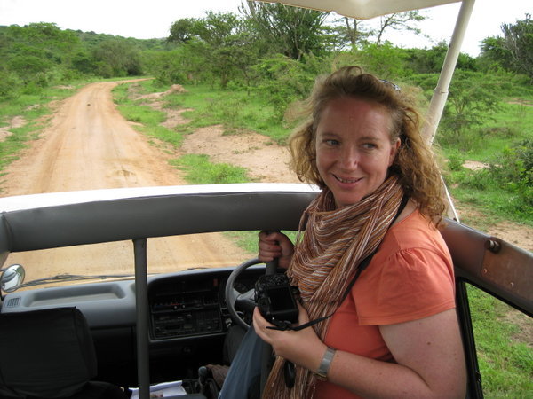 On safari - driving into Lake Mburo National Park. Very excited.