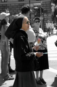 a nun enjoying her ice cream