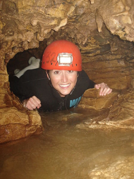 Squeezing through very small spaces in the caves
