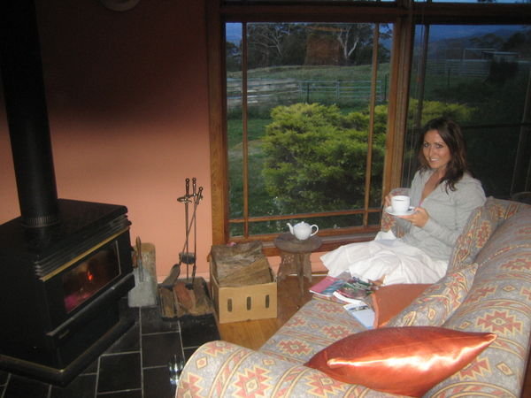Pretending to have a cup of tea at the B&B