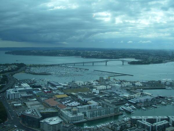 View of Aukland Bridge from the Sky Tower