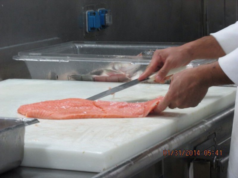 Prepping salmon