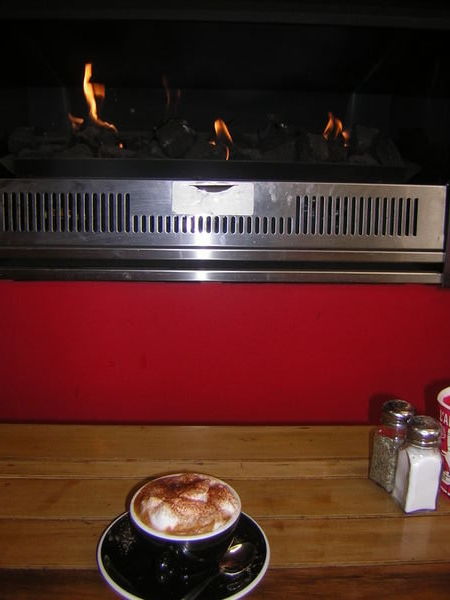 Coffee break in front of the fire