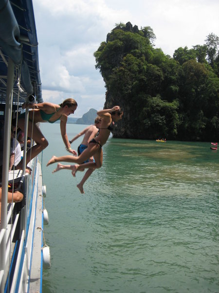 Jumping off the boat...one, two, three!
