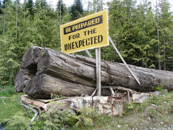 sign on the road to Cape Scott