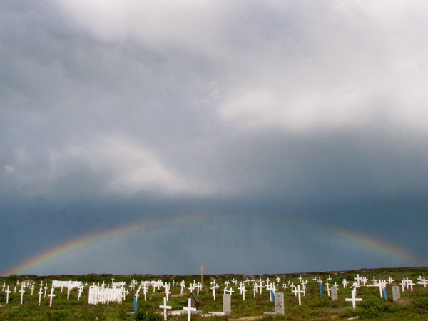 Rainbow over the graveyard.