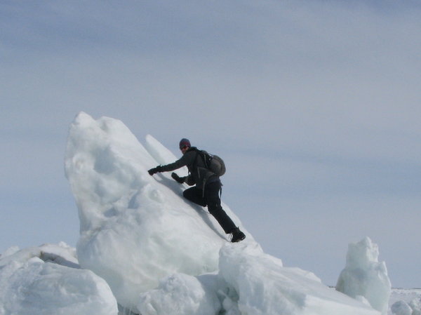 Climbing an ice peak.