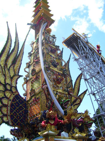 The giant decorated bamboo to carry the coffin of Ubud's King
