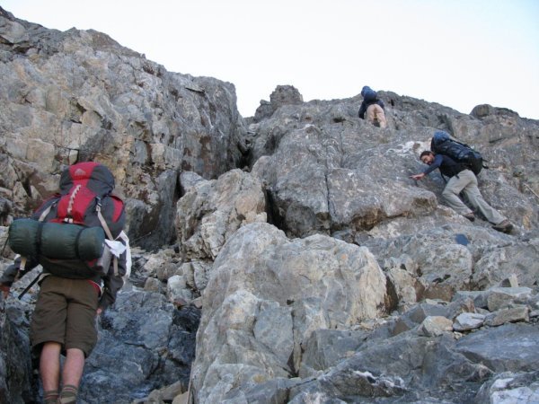 scrabbling up rock faces with 14kg pack