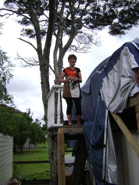 Sandra up in the Tree House.