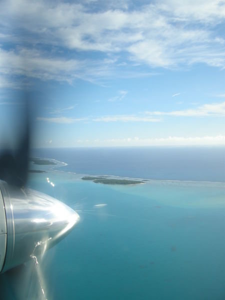 View of Aitutaki lagoon whilst coming into land...