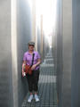 Mum amongst the pillars representing Jews who lost their lives during the Nazi era