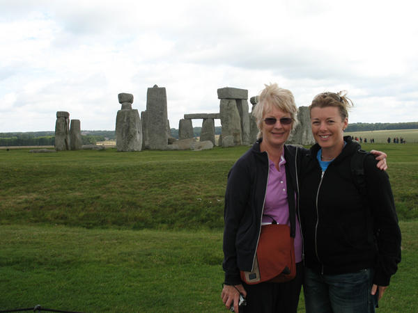 Mum and I getting blown away @ Stonehenge