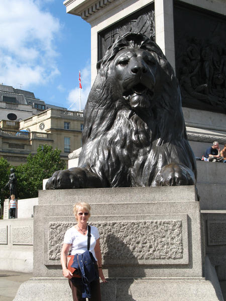 One of the lions guarding Trafalgar Square