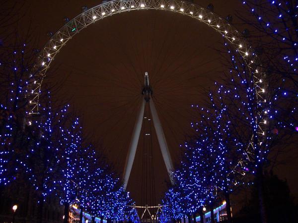 Blue fairy lights and the London Eye