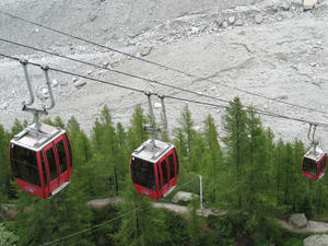 Cable car taking people down to the glacier