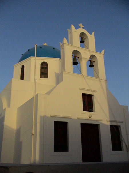 Classic white washed blue top church