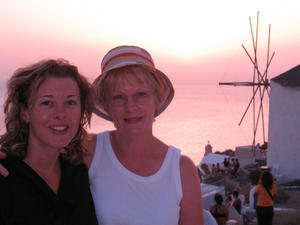 Mum and I watching the sunset at Oia