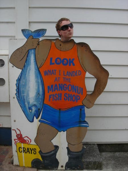 Shane posing at Mangonui Fish N Chips