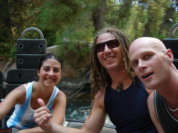 Jimena, Russ and Me about to get soaked in one of the water rides.