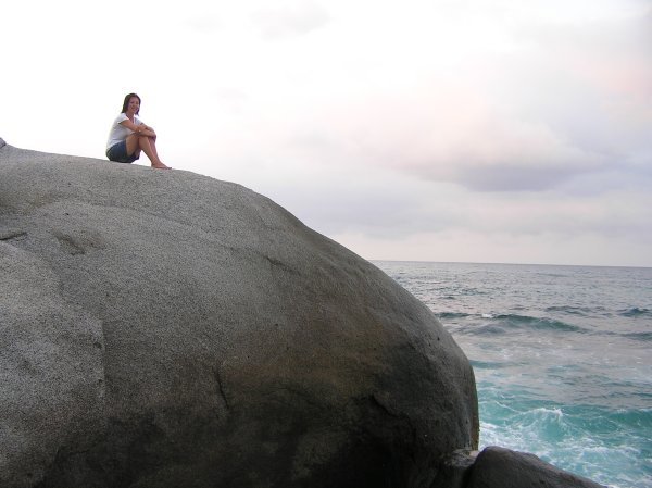 LM on a boulder