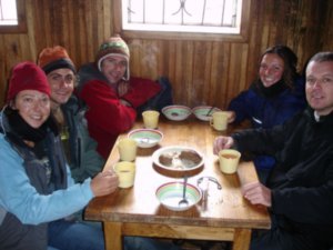 Our group eating in the refuge