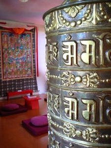 Tibetan prayer wheel in the meditation hall