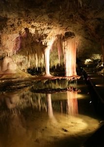 Stalagtite meets stalagmite - in a cave