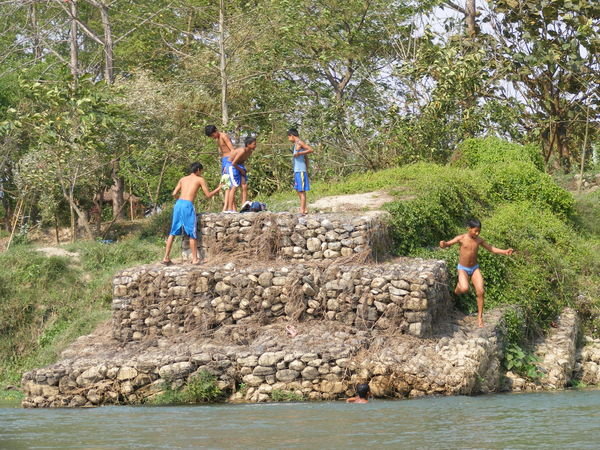 Tharu kids swimming in the river...