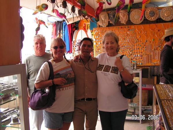 Charlene, Jim & I with owner of shop